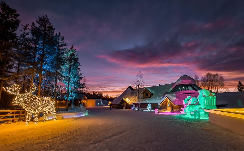 Arctic SnowHotel and Glass Igloos by night