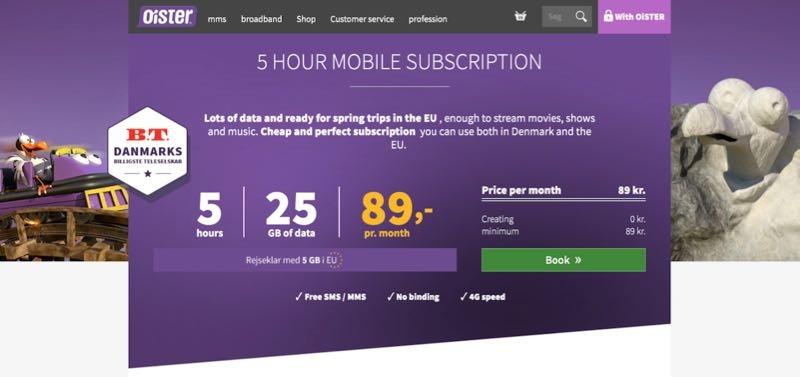oister denmark sim card top up