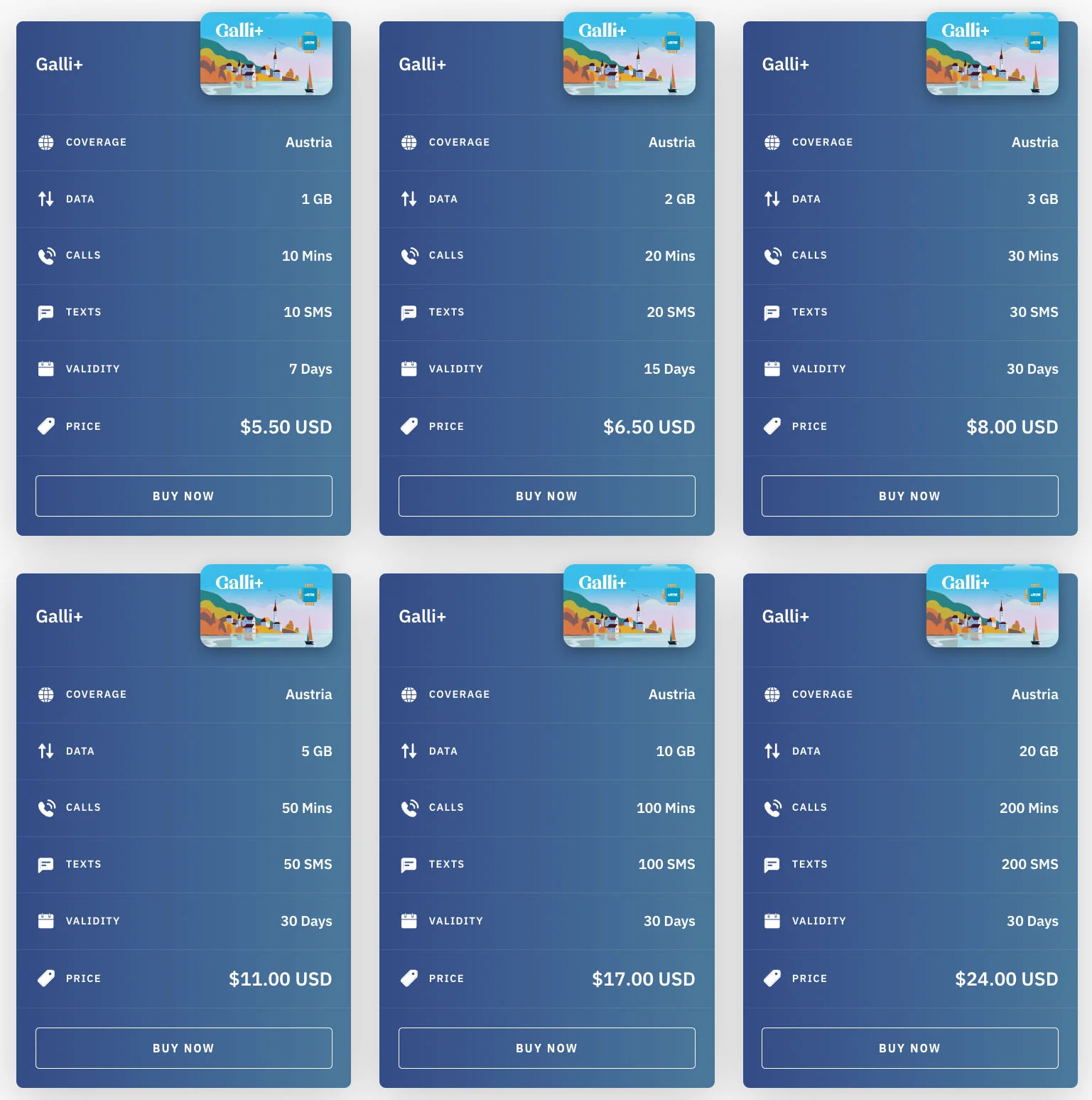 airalo esim plans for austria with calls sms