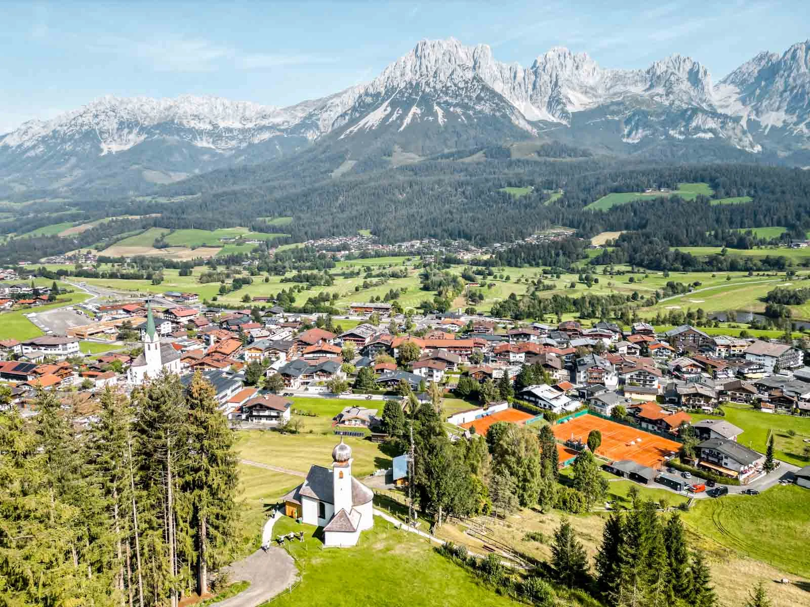 hotel der bar ellmau Marien Chapel drone 2