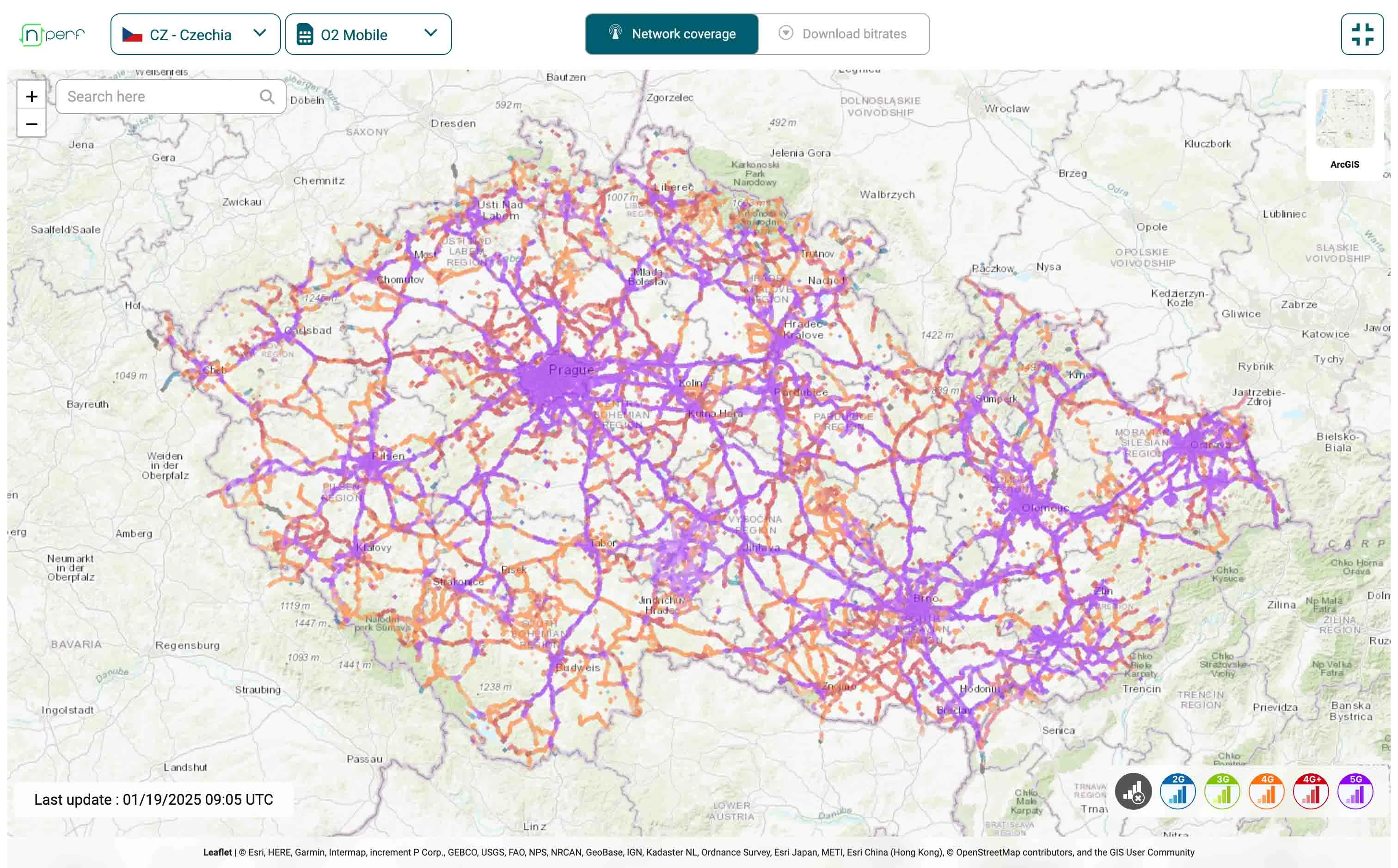 o2 4g 5g network coverage map czech republic 2025