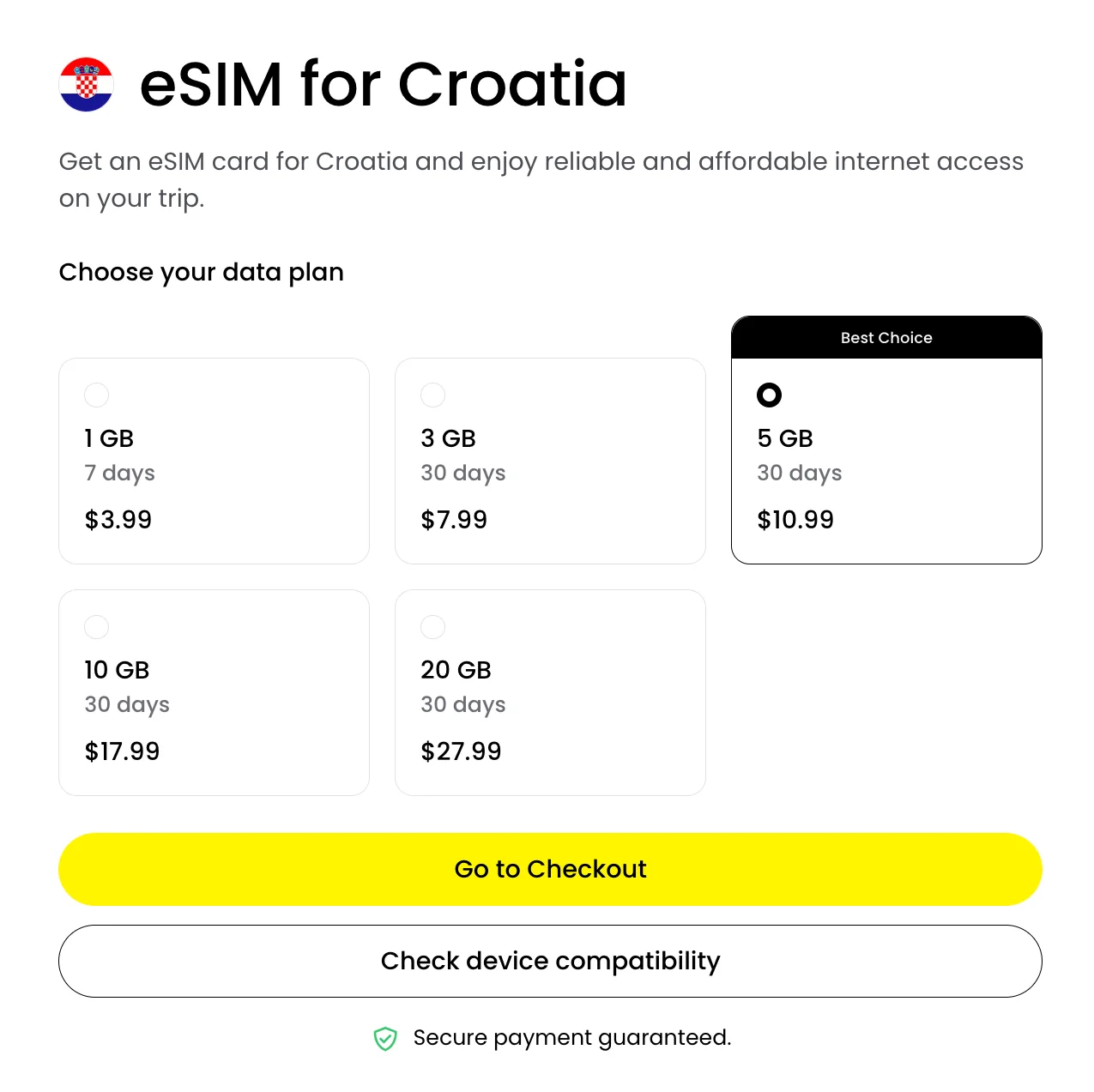 saily esim plans for croatia
