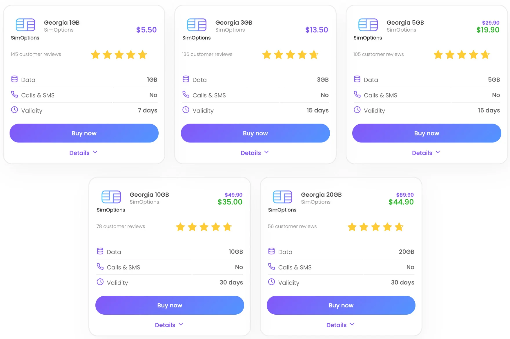 simoptions esims for georgia