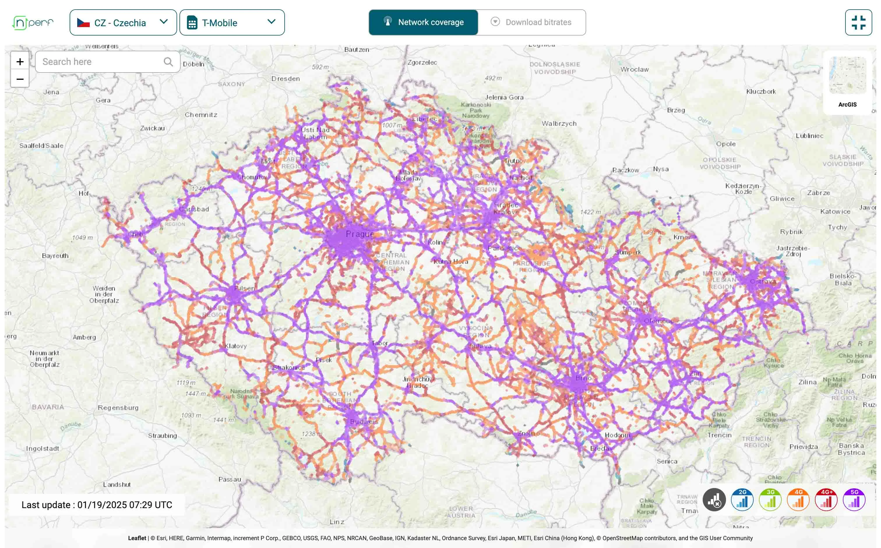 tmobile 4g 5g network coverage map czech republic 2025