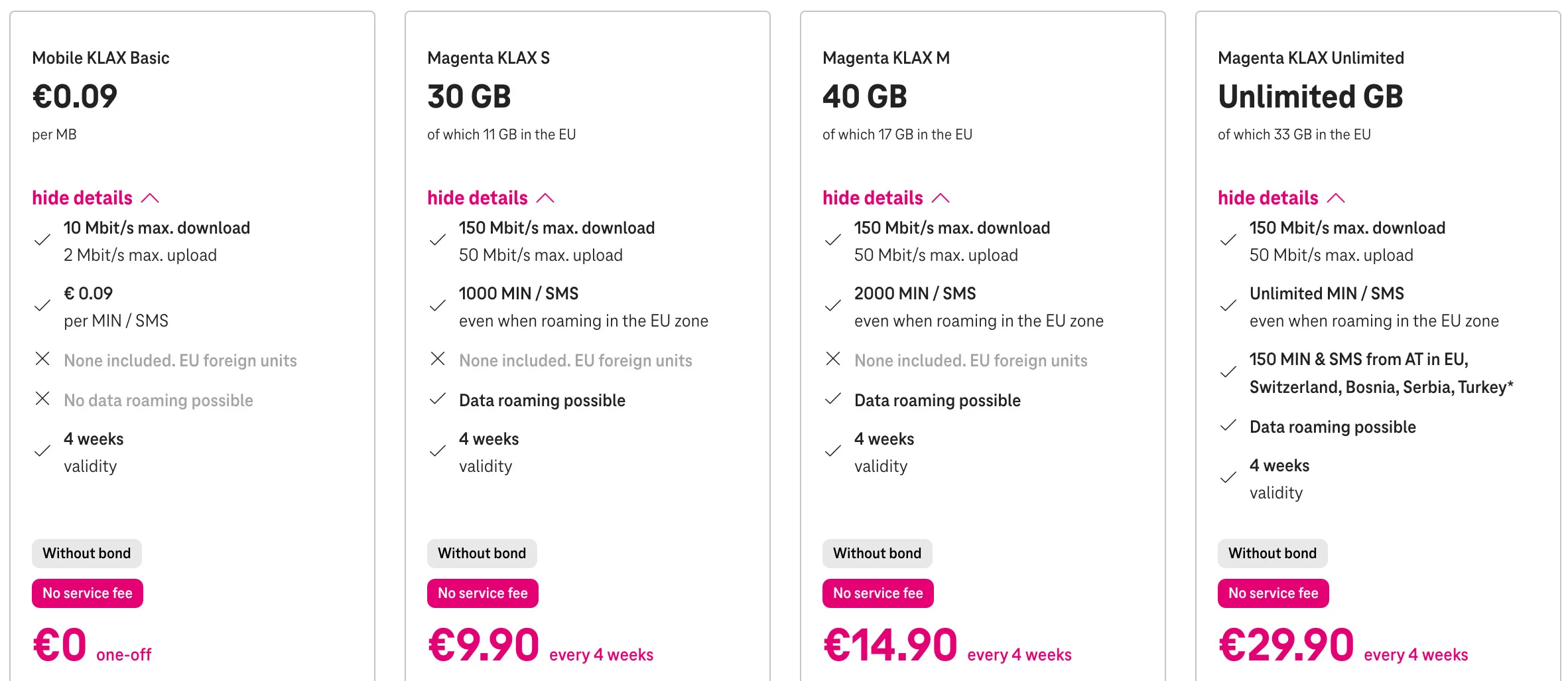 tmobile magenta austria prepaid sim card plans