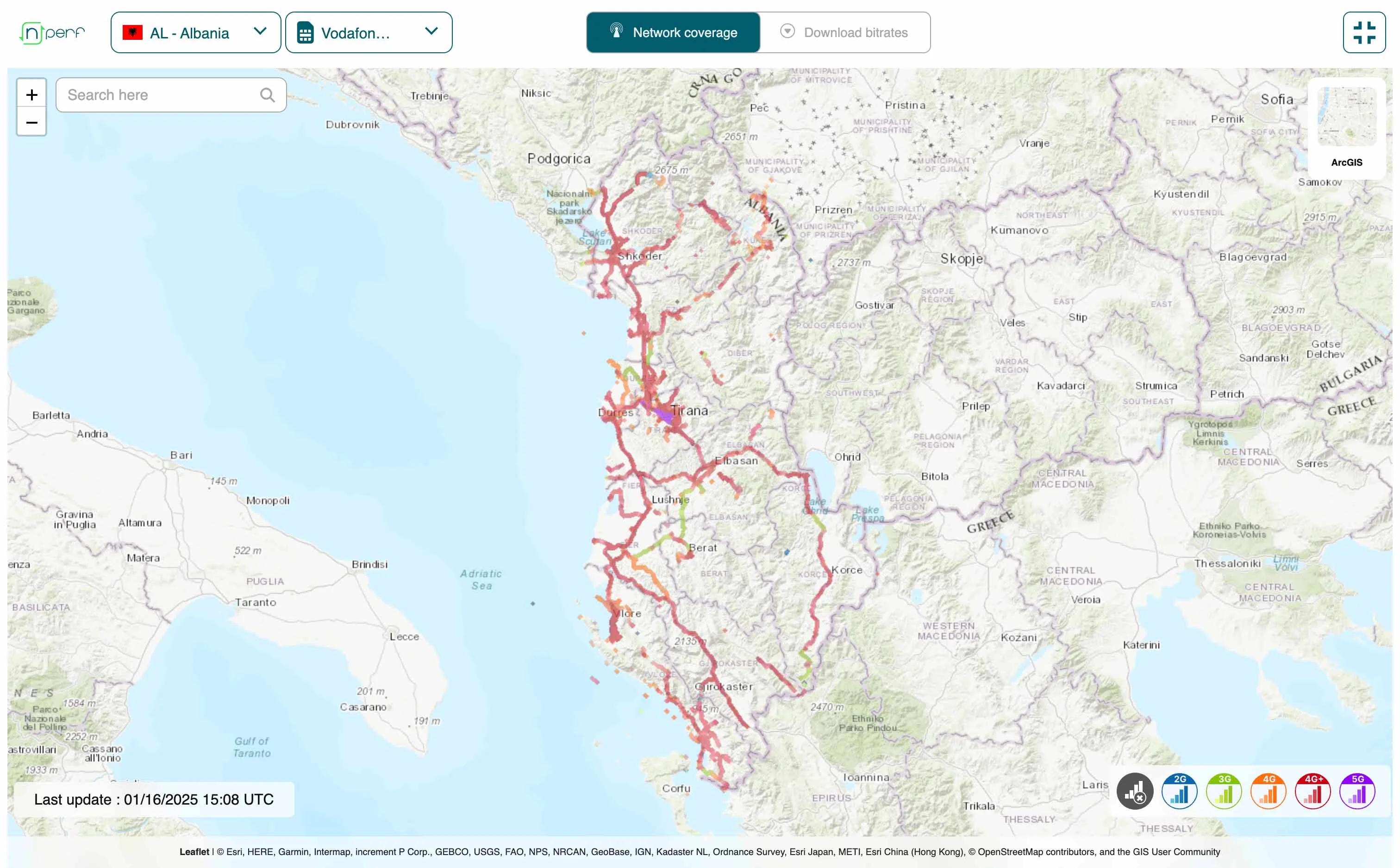 vodafone 4g 5g network coverage map albania 2025